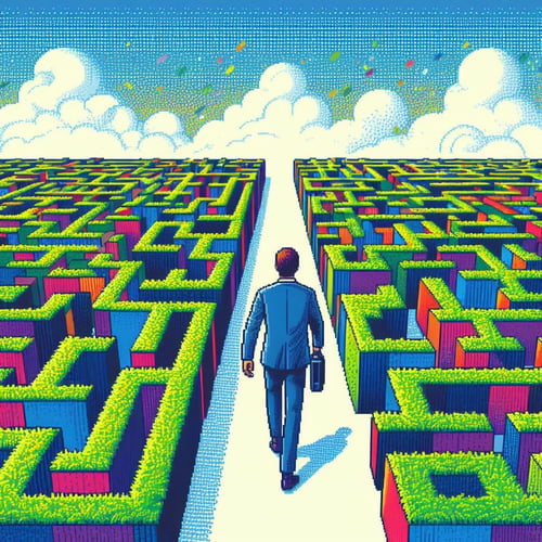 Man walking through hedge maze